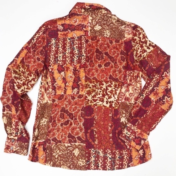 Lucky Brand 100% Silk Patchwork Paisley Button Down Shirt Red XS - Picture 3 of 8